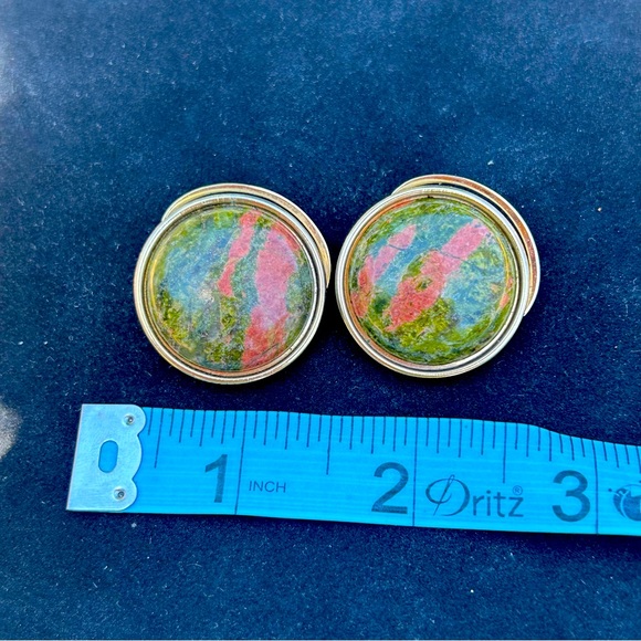 Vintage Unakite Stone Clip On Earrings - Picture 3 of 4